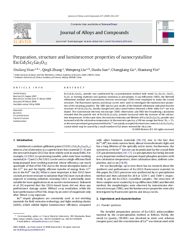 (PDF) Preparation, structure and luminescence properties of ...