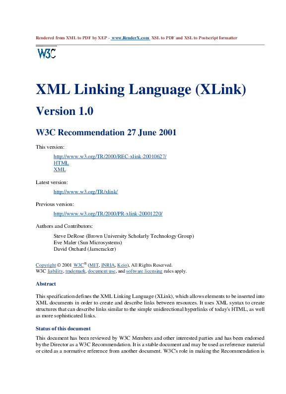 (PDF) XML linking language (XLink)