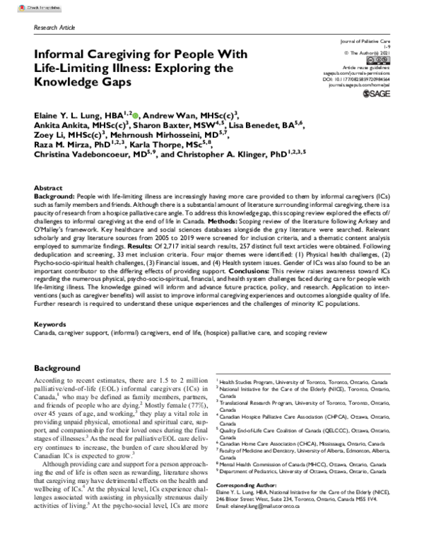 (PDF) Informal Caregiving for People With Life-Limiting Illness ...