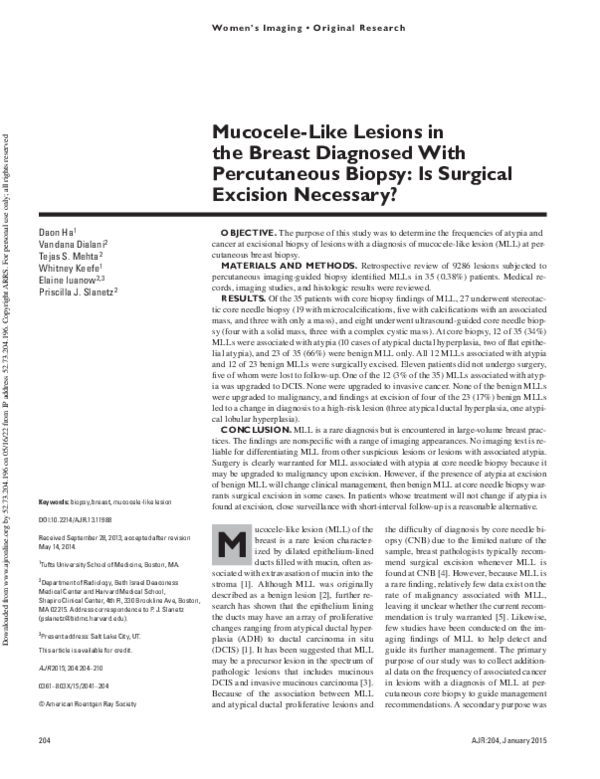 (PDF) Mucocele-like lesions in the breast diagnosed with percutaneous ...