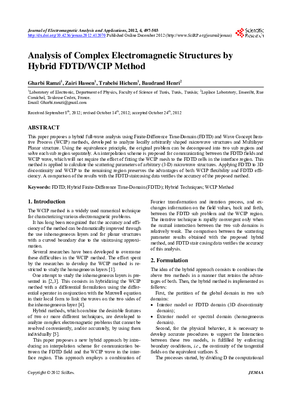 (PDF) Analysis of Complex Electromagnetic Structures by Hybrid FDTD ...