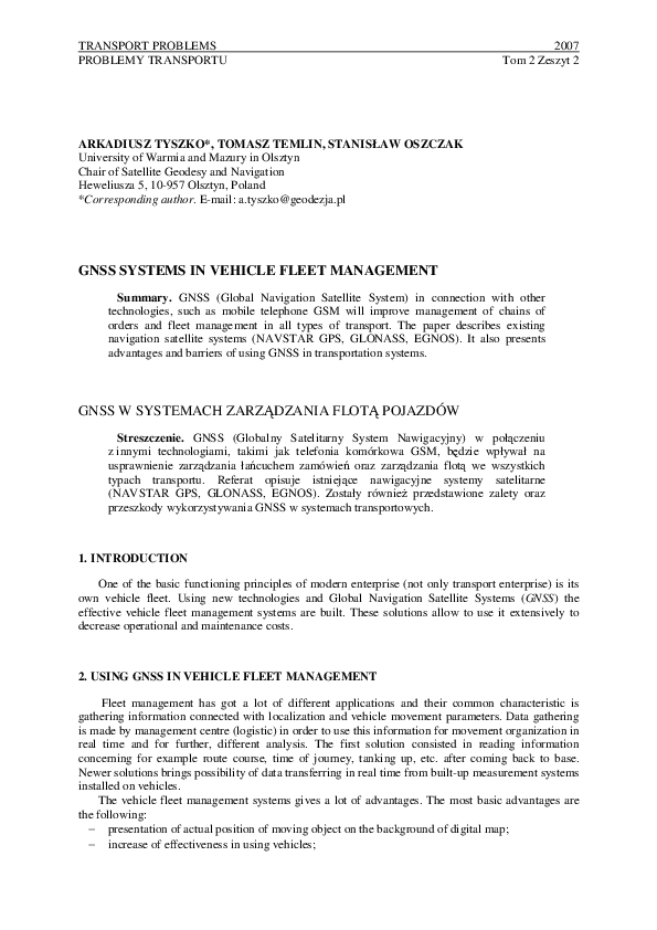 (PDF) GNSS systems in vehicle fleet management S. Oszczak Academia.edu