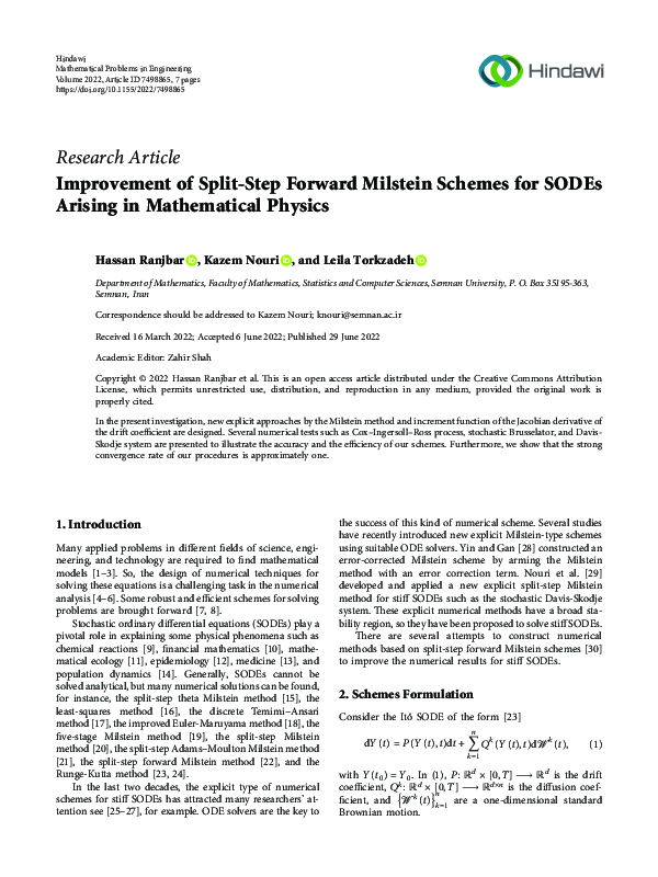 (PDF) Improvement of Split-Step Forward Milstein Schemes for SODEs ...