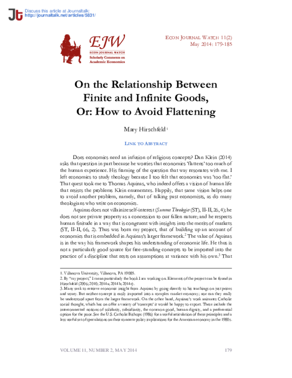 (PDF) On the Relationship Between Finite and Infinite Goods, Or: How to ...