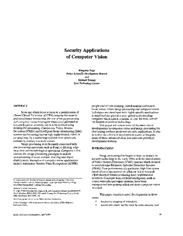 (PDF) Security applications of computer vision