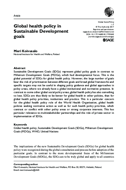 (PDF) Global health policy in Sustainable Development Goals