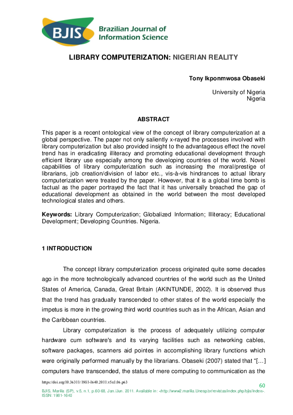(PDF) Library Computerization
