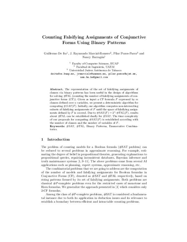 (PDF) Counting Falsifying Assignments of Conjunctive Forms Using Binary ...