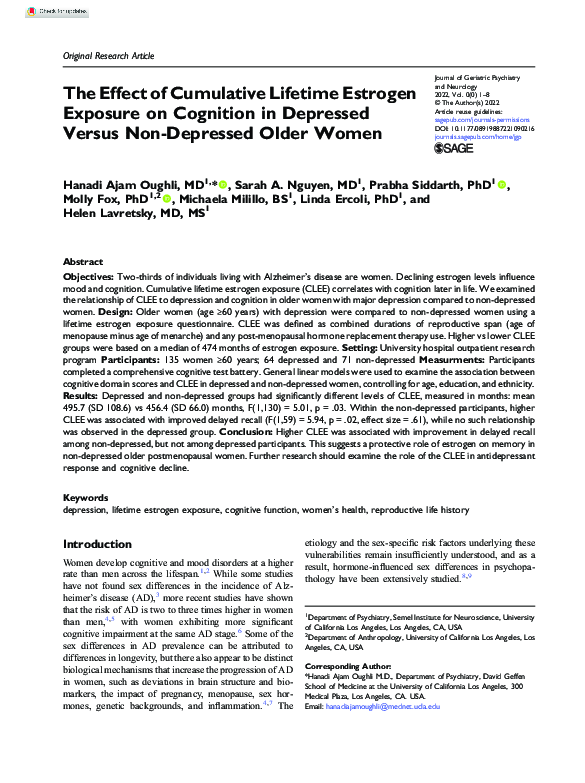 (PDF) The Effect of Cumulative Lifetime Estrogen Exposure on Cognition ...