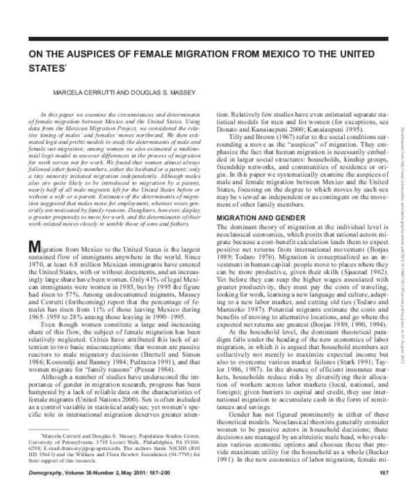 (PDF) On the auspices of female migration from Mexico to the United States