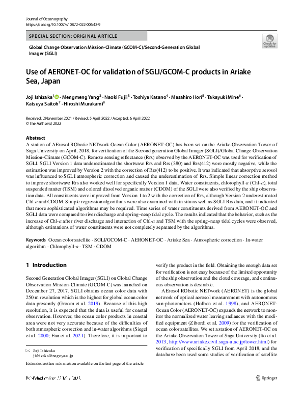 (PDF) Use of AERONET-OC for validation of SGLI/GCOM-C products in ...