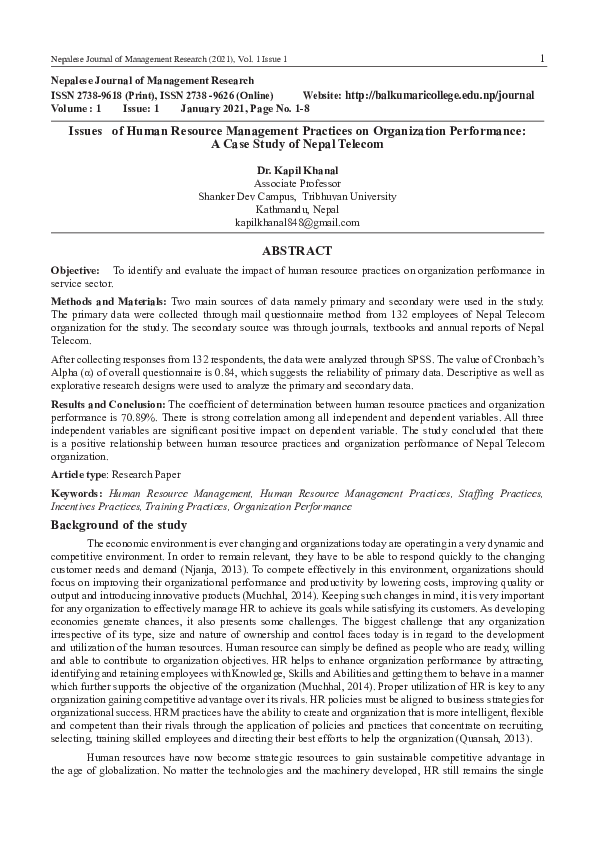 (PDF) Issues of Human Resource Management Practices on Organization ...