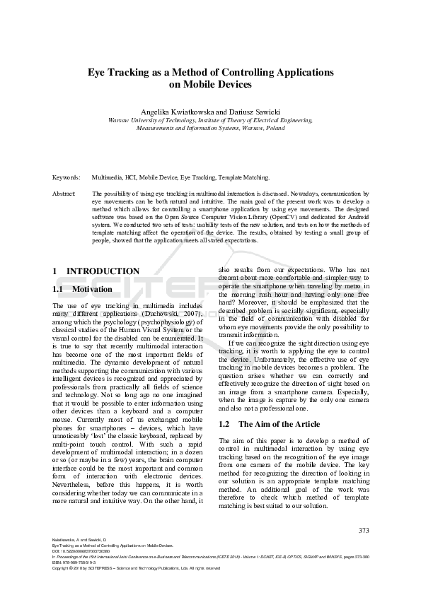(PDF) Eye Tracking as a Method of Controlling Applications on Mobile ...
