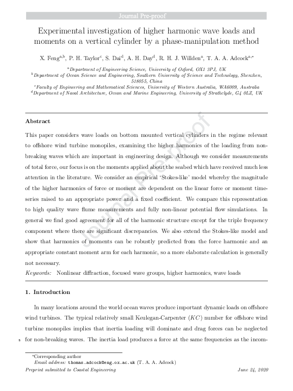 (PDF) Experimental investigation of higher harmonic wave loads and ...