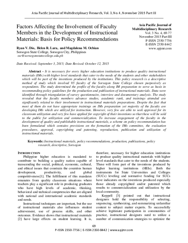 (PDF) Factors Affecting the Involvement of Faculty Members in the ...