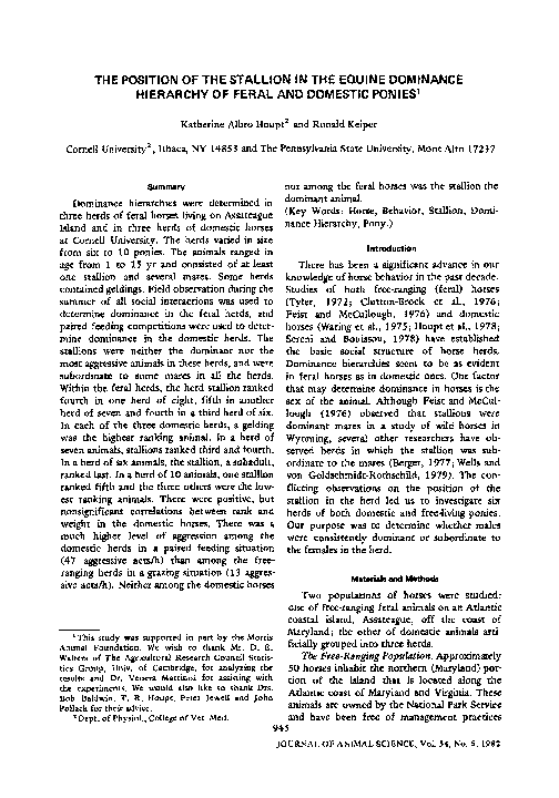 (PDF) The Position of the Stallion in the Equine Dominance Hierarchy of ...