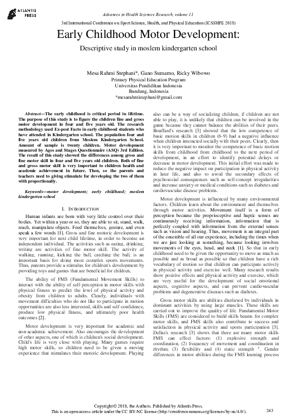 (PDF) Early Childhood Motor Development: Descriptive study in moslem ...