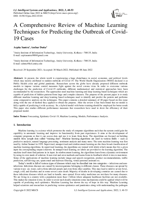 (PDF) A Comprehensive Review of Machine Learning Techniques for ...