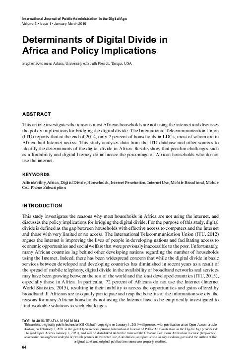 (PDF) Determinants of Digital Divide in Africa and Policy Implications