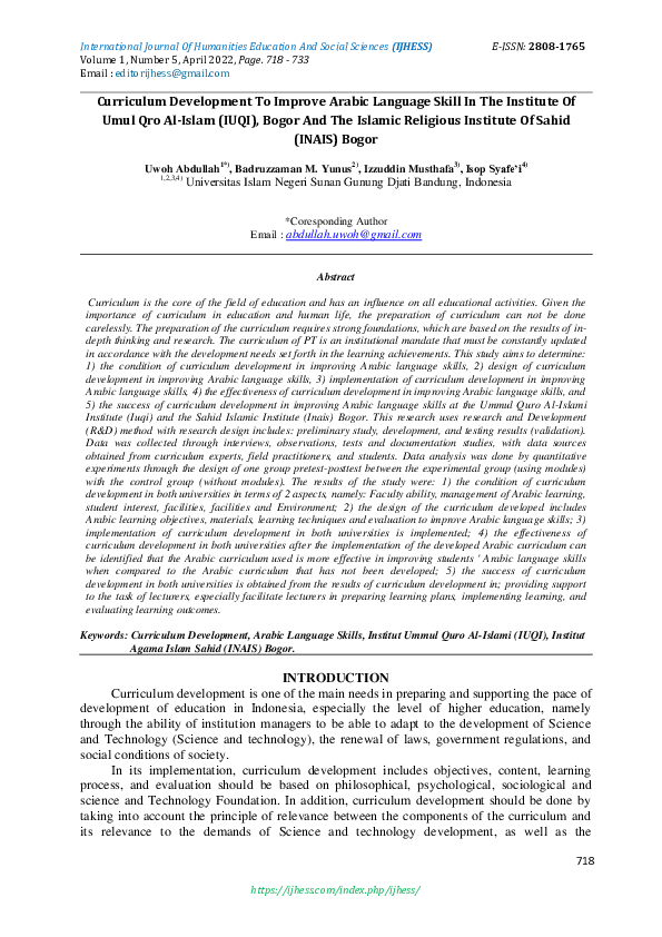 (PDF) Curriculum Development To Improve Arabic Language Skill In The ...