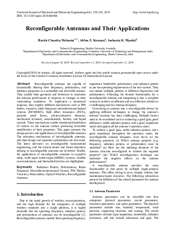 (PDF) Reconfigurable Antennas and Their Applications