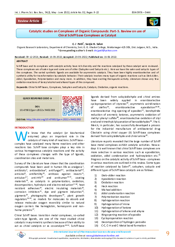 (PDF) Catalytic Studies on Complexes of Organic Compounds: Part-5 ...