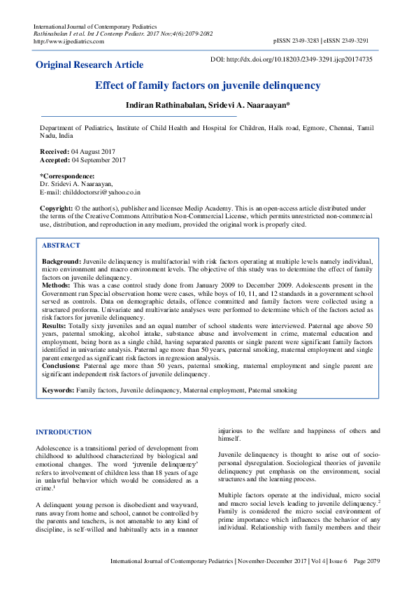 (PDF) Effect of family factors on juvenile delinquency