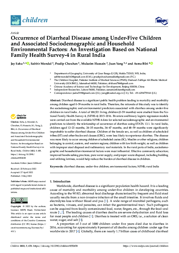 (PDF) Occurrence of Diarrheal Disease among Under-Five Children and ...