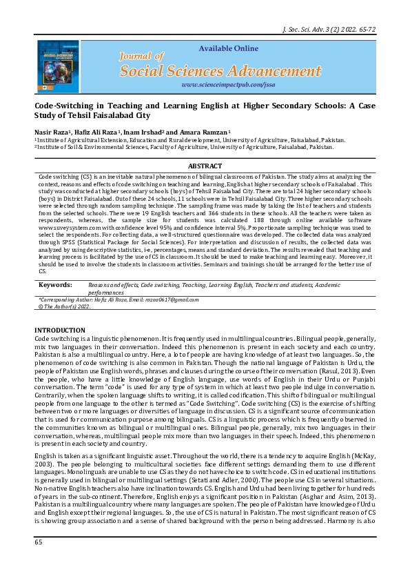 (PDF) Code-Switching in Teaching and Learning English at Higher ...