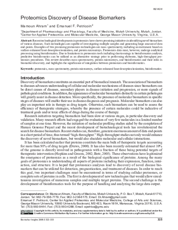 (PDF) Proteomics Discovery of Disease Biomarkers