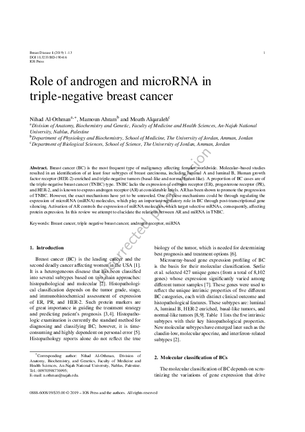 (PDF) Role of androgen and microRNA in triple-negative breast cancer