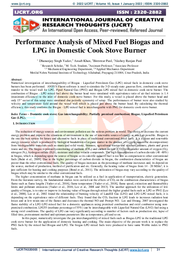 (PDF) Performance Analysis of Mixed Fuel Biogas and LPG in Domestic ...