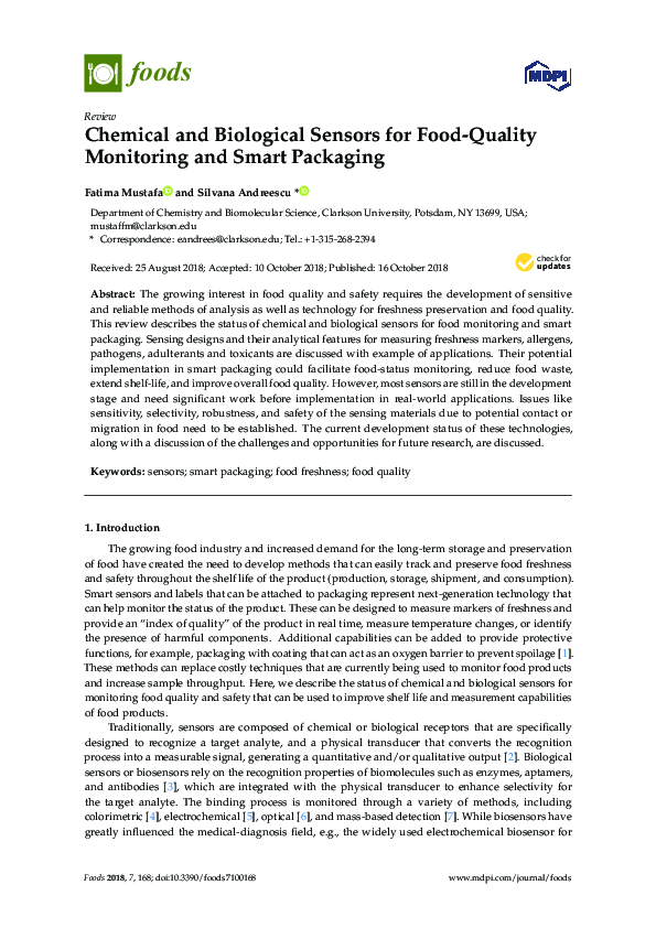 (PDF) Chemical and Biological Sensors for Food-Quality Monitoring and ...