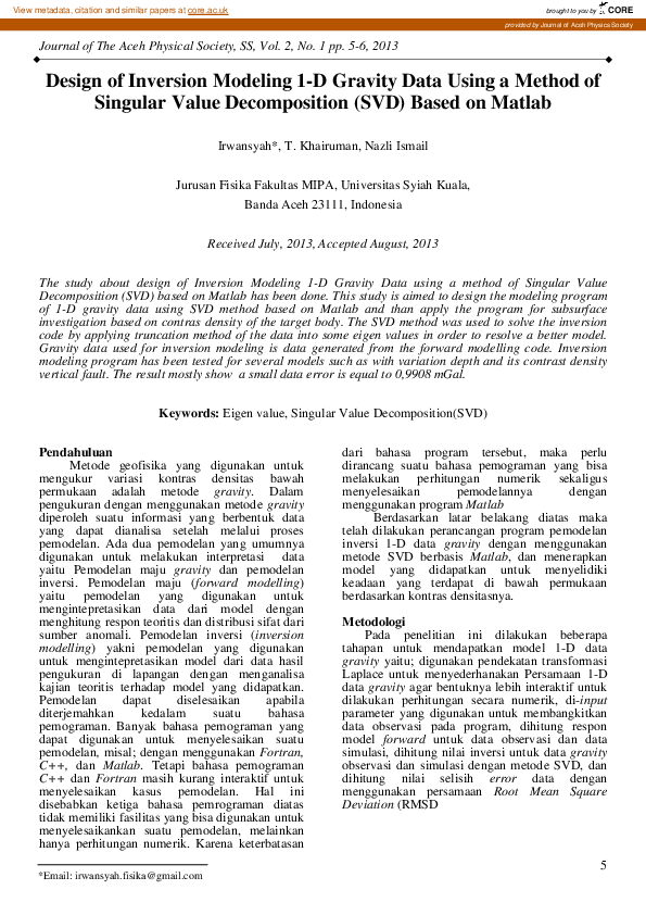 (PDF) Design of Inversion Modeling 1-D Gravity Data Using a Method of ...