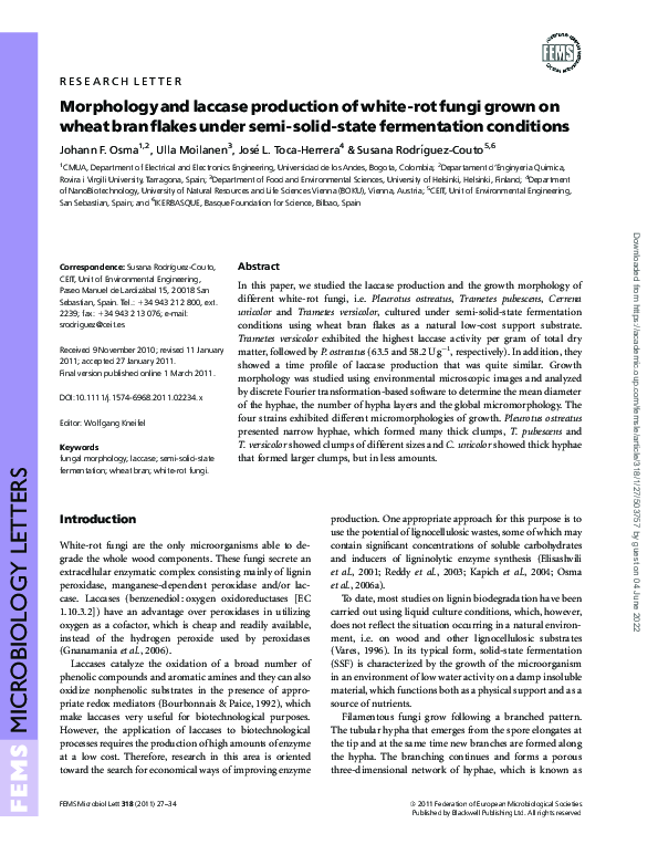 (PDF) Morphology and laccase production of white-rot fungi grown on