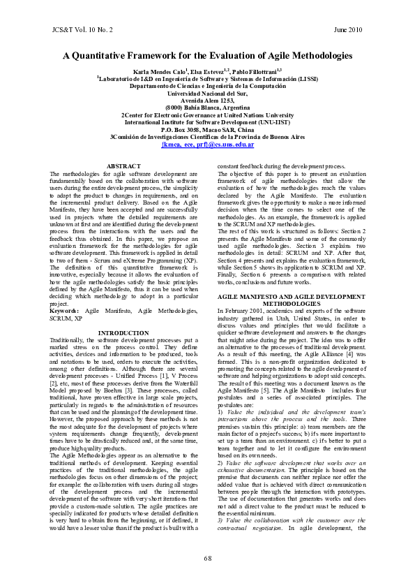 (PDF) A Quantitative Framework for the Evaluation of Agile Methodologies