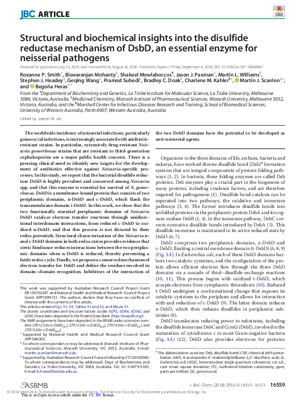 (PDF) Crystal Structure of Neisseria meningitidis DsbD c-terminal ...