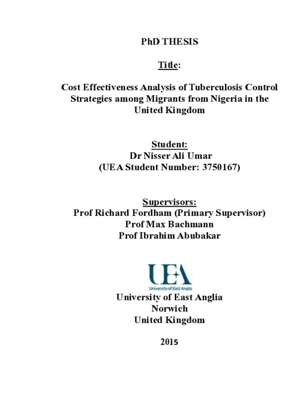 (PDF) Cost effectiveness analysis of tuberculosis control strategies ...