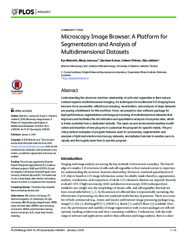 (PDF) Microscopy Image Browser A Platform for Segmentation and