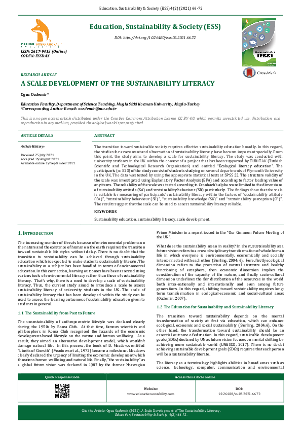 (PDF) A Scale Development of the Sustainability Literacy
