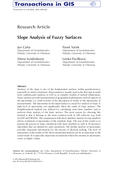 (PDF) Slope Analysis of Fuzzy Surfaces