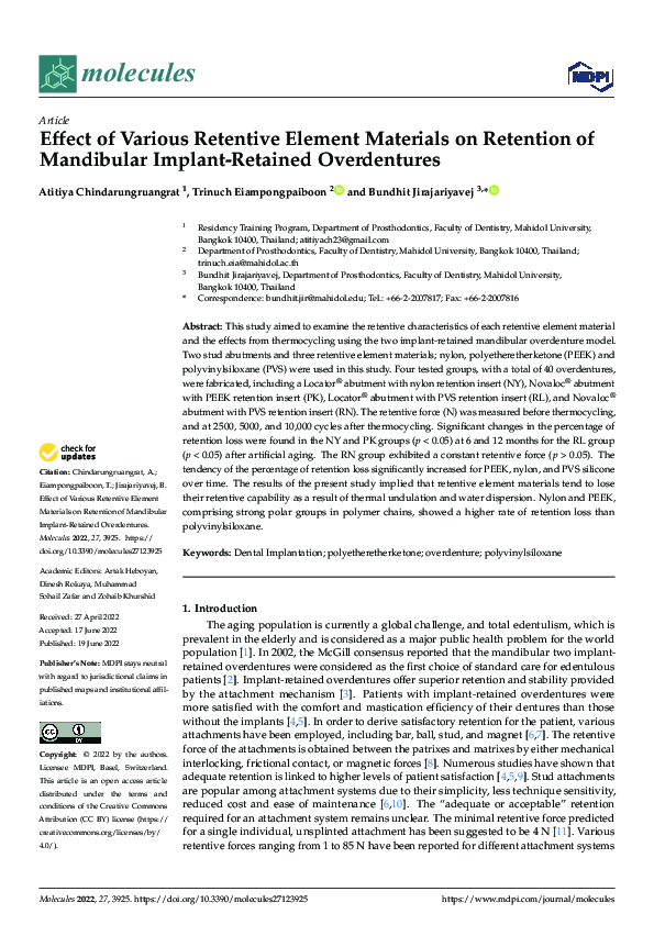 (PDF) Effect of Various Retentive Element Materials on Retention of ...