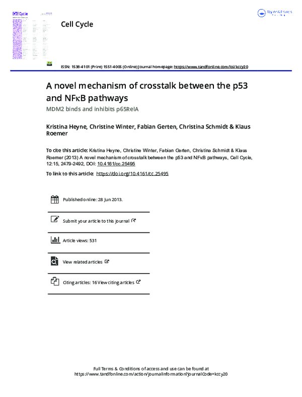 (PDF) A novel mechanism of crosstalk between the p53 and NFκB pathways