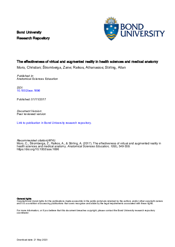 (PDF) The effectiveness of virtual and augmented reality in health ...