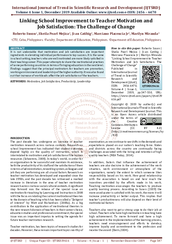 (PDF) Linking School Improvement to Teacher Motivation and Job ...