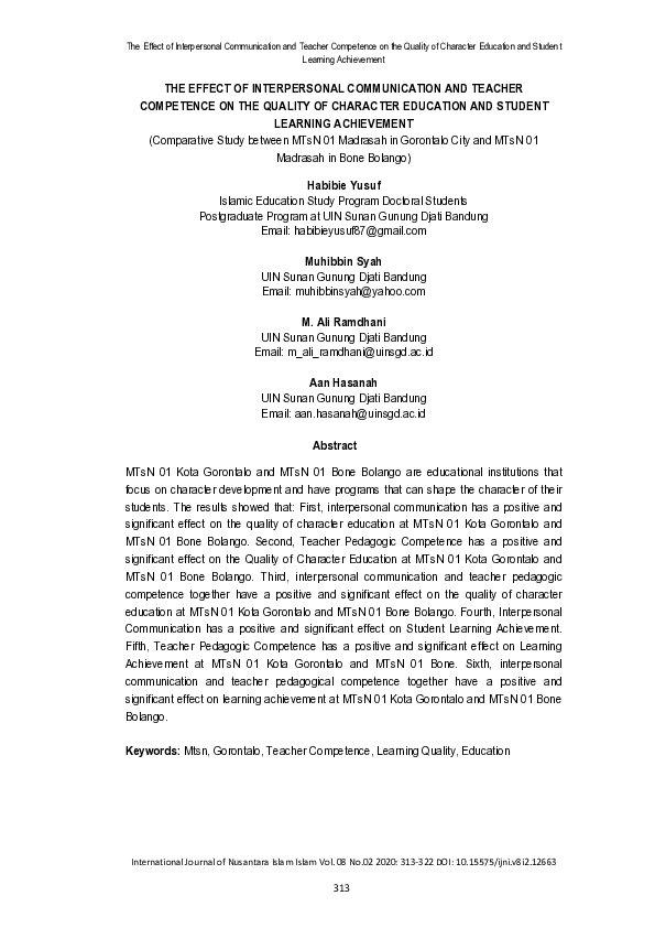 (PDF) The Effect of Interpersonal Communication and Teacher Competence ...
