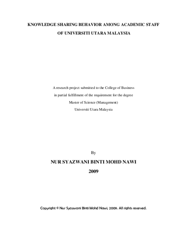(PDF) Knowledge Sharing Behavior among Academic Staff of Universiti ...