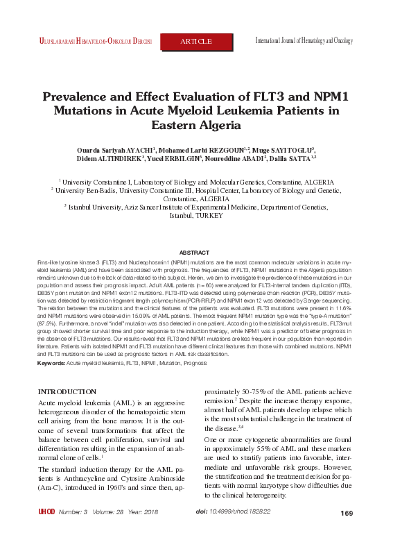 (PDF) Prevalence and Effect Evaluation of FLT3 and NPM1 Mutations in ...