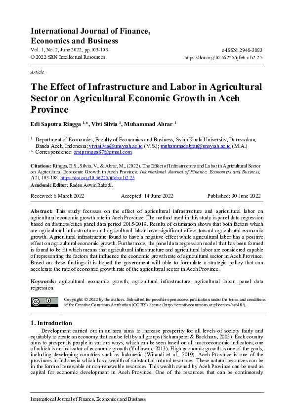 (PDF) The Effect of Infrastructure and Labor in Agricultural Sector on ...
