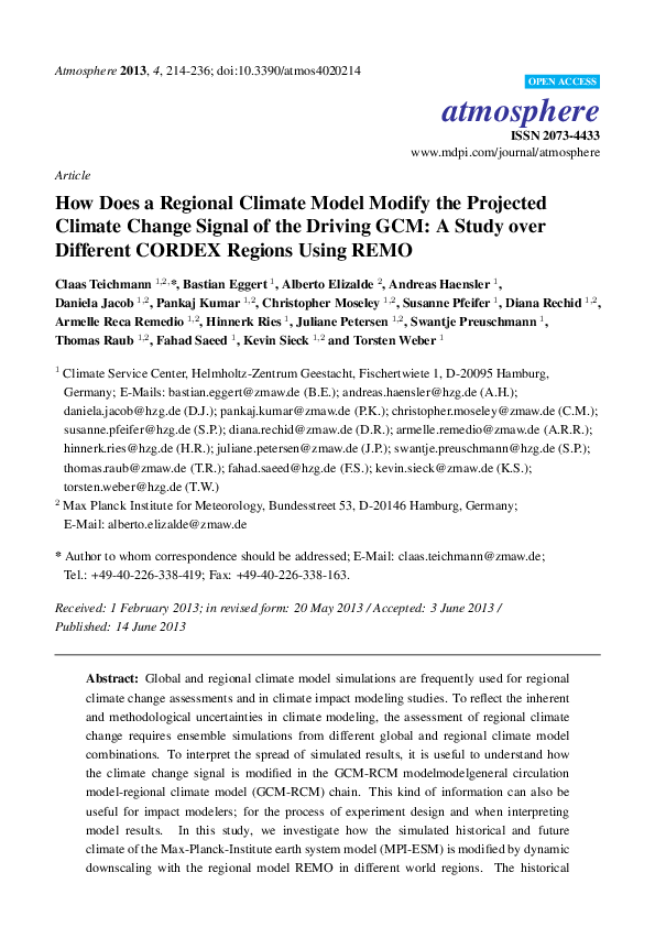 (PDF) How Does a Regional Climate Model Modify the Projected Climate ...